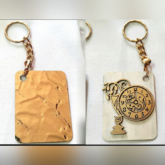 NEW Handmade Keychain Bag Tag! Golden Muro. Steampunk Victorian Wood Clock. - Picture 6 of 6